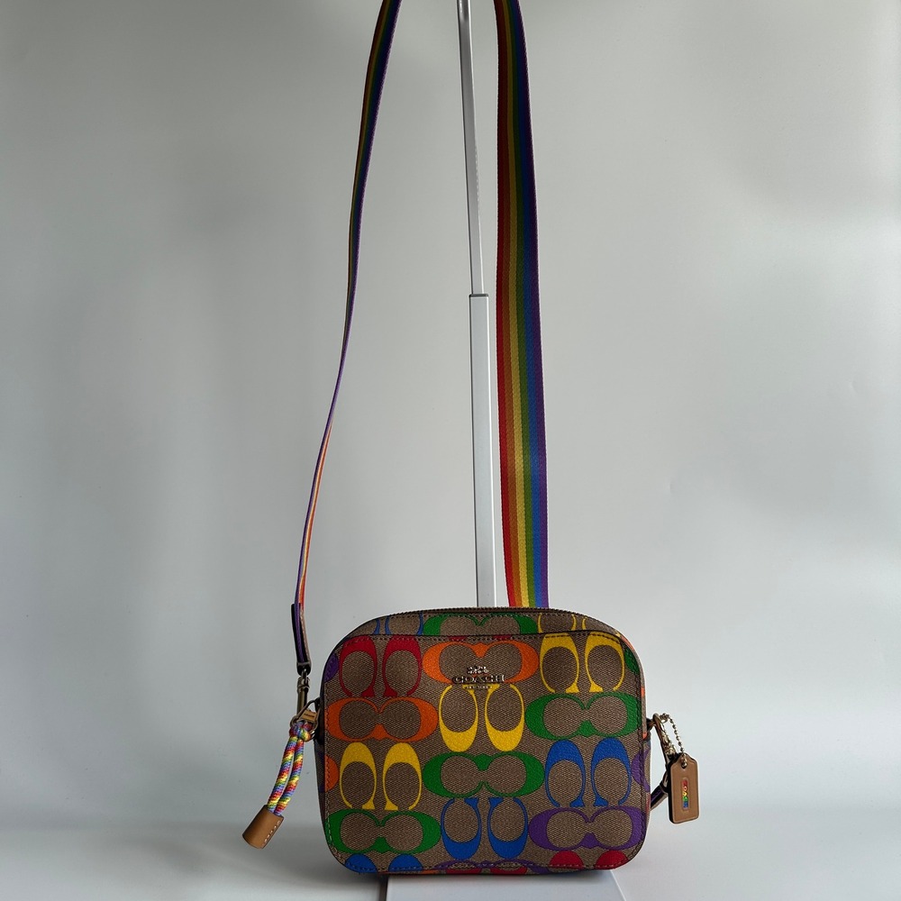 Coach Jamie Camera Bag Rainbow Signature Canvas Crossbody Excellent